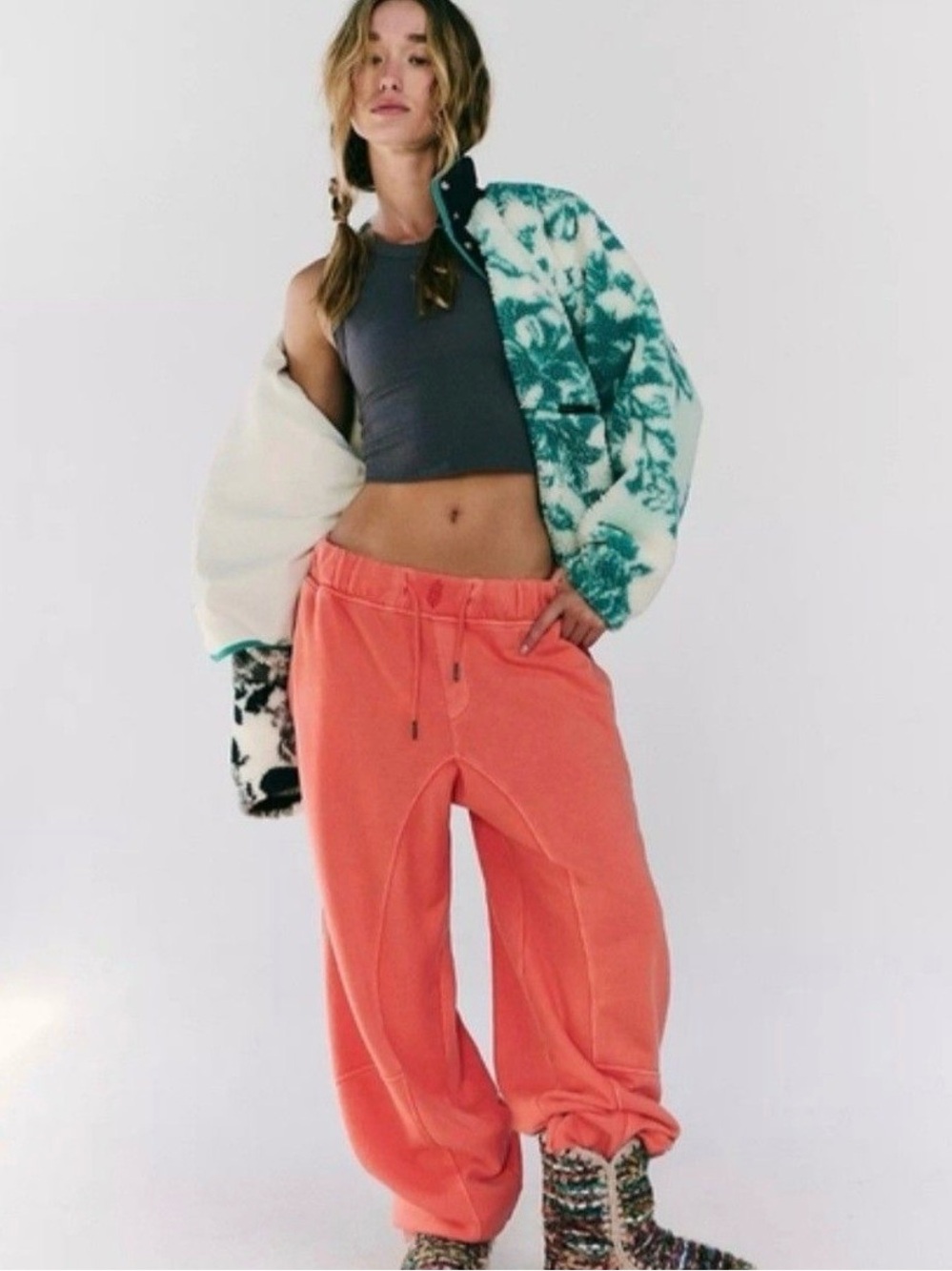 FP Movement by Free People Hit The Slopes Jacket Sherpa XS Floral Cozy - Picture 2 of 10